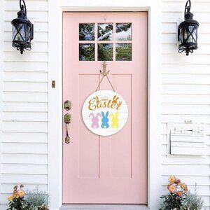 Happy Easter Door Sign Cute Rabbit Wooden Hanging Sign / BRAND NEW